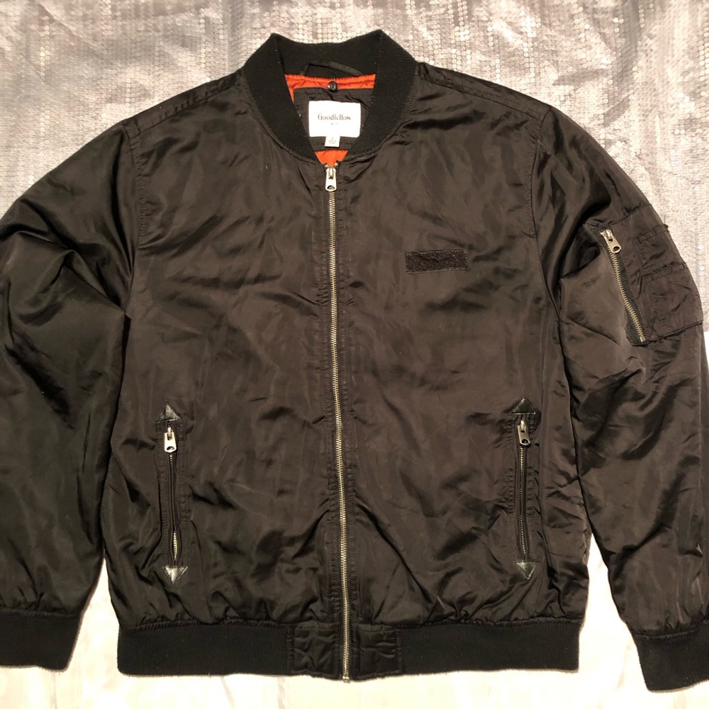 Goodfellow & Co. Bomber Jacket Mens Size Large Black and Orange